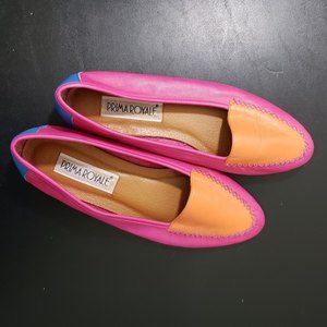 Prima Royale Leather Flats, Multi-Colored (color block-pink, blue, tan) Size 8.5